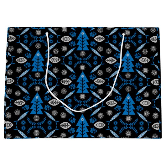 Nordic Folk Art Fish Große Geschenktüte (Vorderseite)