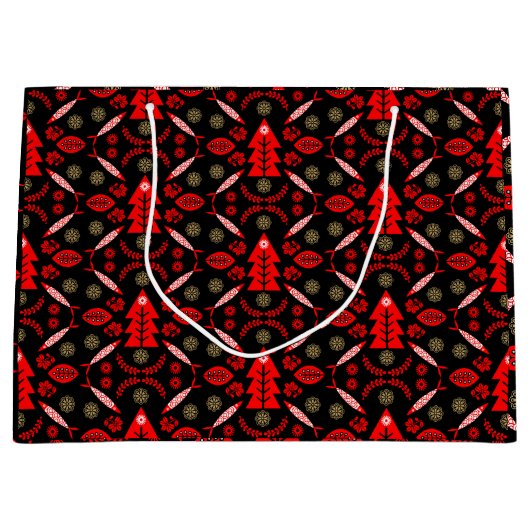 Nordic Folk Art Fish Große Geschenktüte (Vorderseite)