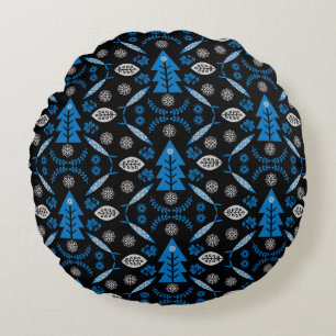 Nordic Folk Art Fish Rundes Kissen