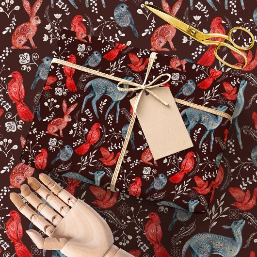 Nordic Folk Art Forest | Winter Woodland Animals Geschenkpapier