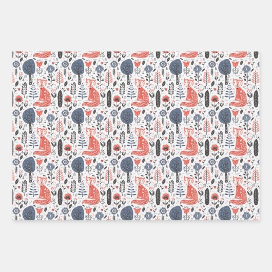 Nordic Folk Art Fox Geschenkpapier Set (Vorderseite 3)