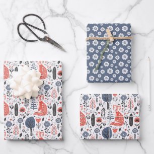 Nordic Folk Art Fox Geschenkpapier Set
