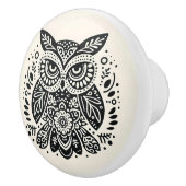 Nordic Folk Art Grumpy Owl Ivory Black Keramikknauf (Rechts)
