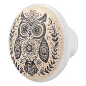 Nordic Folk Art Owl Beige Black Keramikknauf (Rechts)