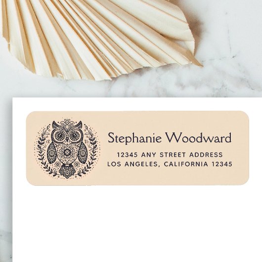 Nordic Folk Art Owl Black Beige Rücksendeadresse