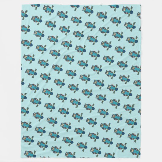 Nordic Folk Art Owl Fleecedecke (Vorderseite)