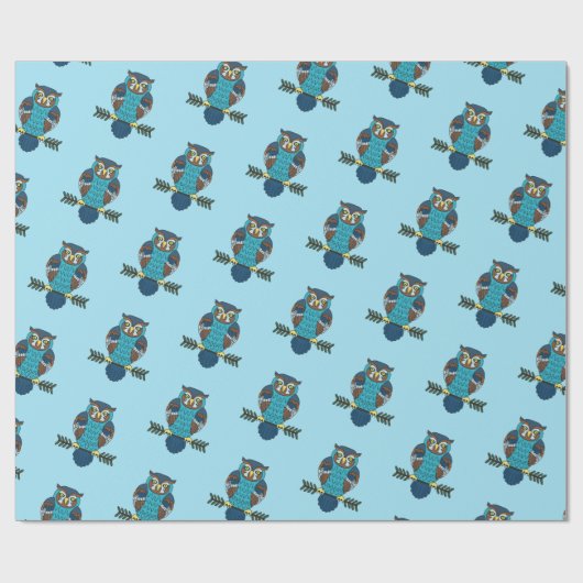 Nordic Folk Art Owl Geschenkpapier (Flach)