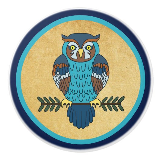 Nordic Folk Art Owl Keramikknauf (Vorderseite)