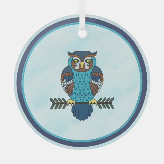 Nordic Folk Art Owl Ornament Aus Glas (Vorderseite)