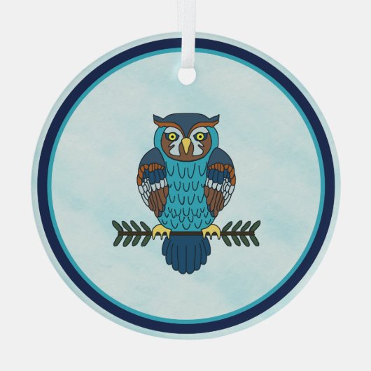 Nordic Folk Art Owl Ornament Aus Glas (Rückseite)