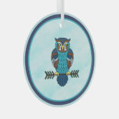 Nordic Folk Art Owl Ornament Aus Glas (Vorderseite Rechts)