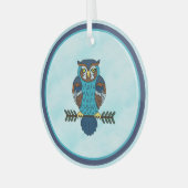 Nordic Folk Art Owl Ornament Aus Glas (Vorderseite links)