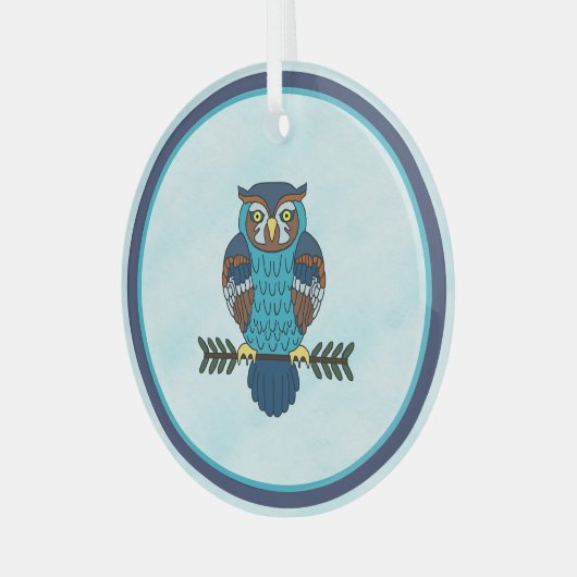 Nordic Folk Art Owl Ornament Aus Glas (Vorderseite links)