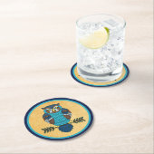 Nordic Folk Art Owl Runder Pappuntersetzer (Vor Ort)