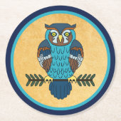Nordic Folk Art Owl Runder Pappuntersetzer (Vorderseite)