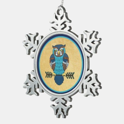 Nordic Folk Art Owl Schneeflocken Zinn-Ornament (Rechts)