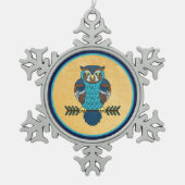 Nordic Folk Art Owl Schneeflocken Zinn-Ornament (Vorderseite)