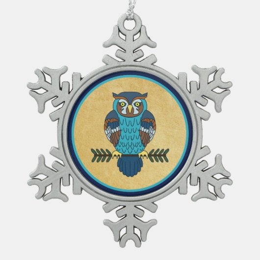 Nordic Folk Art Owl Schneeflocken Zinn-Ornament (Vorderseite)