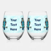 Nordic Folk Art Owl Weinglas Ohne Stiel (Rückseite)