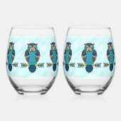 Nordic Folk Art Owl Weinglas Ohne Stiel (Vorderseite)