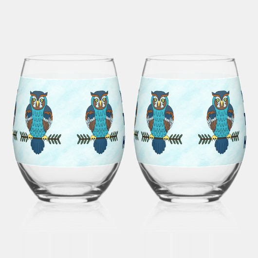 Nordic Folk Art Owl Weinglas Ohne Stiel (Links)