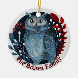 Nordic Folk Art Owl, Woodland Animal Folk Art Keramik Ornament