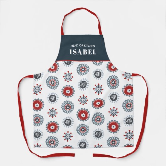 Nordic Folk Art Red Blue Blumen Weihnachten Schürze (Vorderseite)