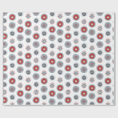 Nordic Folk Art Red Blue Circles und Blume Geschenkpapier (Flach)