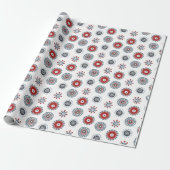 Nordic Folk Art Red Blue Circles und Blume Geschenkpapier (Ungerollt)