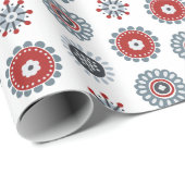 Nordic Folk Art Red Blue Circles und Blume Geschenkpapier (Rolleneckpunkt)