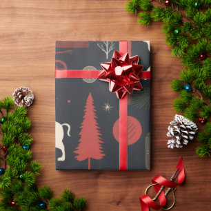 Nordic Folk Art Red Reindeer Geschenkpapier