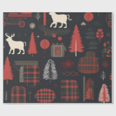Nordic Folk Art Red Reindeer Geschenkpapier (Flach)