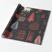 Nordic Folk Art Red Reindeer Geschenkpapier (Ungerollt)