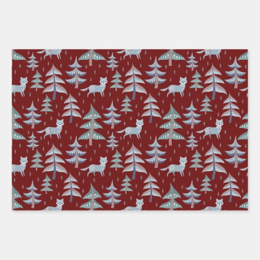 Nordic Folk Art Winterlandschaft Geschenkpapier Set (Vorderseite 3)