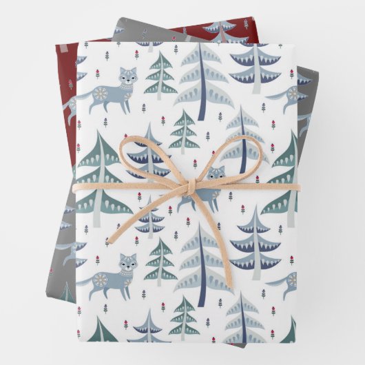 Nordic Folk Art Winterlandschaft Geschenkpapier Set (Beispiel)