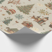 Nordic Folk Christmas Village Seamless Pattern Geschenkpapier (Ecke)