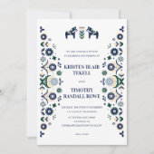Nordic Folk Dala Horse Scandinavian Wedding V1 Inv Einladung (Vorderseite)