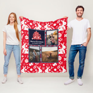 Nordic Folk Pattern Festliches Weihnachtsbaum Foto Fleecedecke