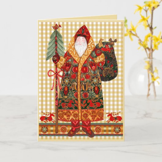 Nordic Folk Santa Card Karte (Gelbe Blume)