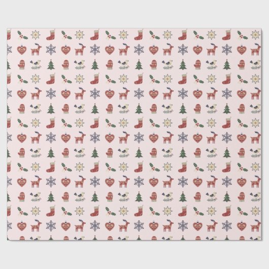 Nordic Folk Weihnachtswrapping Paper Geschenkpapier (Flach)