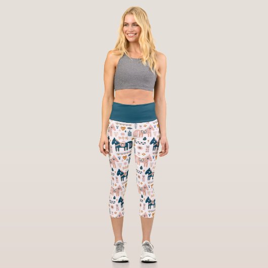 Nordic Folkart Horse Capri Leggings (Vorderseite)