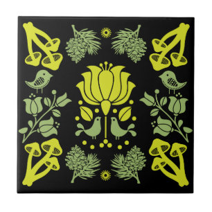 Nordic Forest Mushroom Folklore Art Fliese