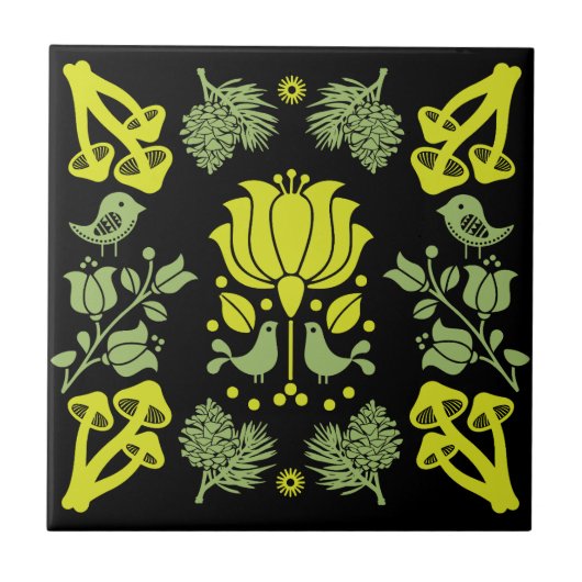 Nordic Forest Mushroom Folklore Art Fliese (Vorderseite)