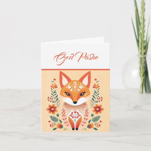 Nordic Fox Orange Yellow Blue Påske Karte (Vorderseite)