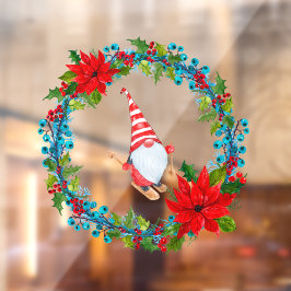 Nordic Gnome Skier Innerhalb eines Weihnachtswagen Fensteraufkleber