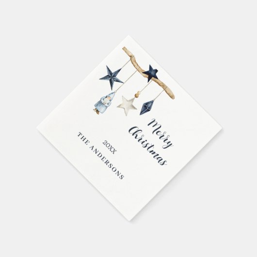 Nordic gnome stars white blue Christmas Party Serviette (Ecke)