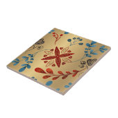 Nordic Gold Red Blue Blätter Muster Graphic Fliese (Seite)