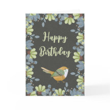 Nordic Green Bird Floral Watercolor Geburtstag