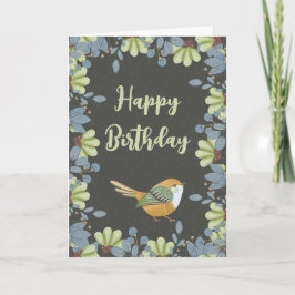 Nordic Green Bird Floral Watercolor Geburtstag Karte