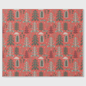 Nordic Green und White Tree Muster auf Red Geschenkpapier (Flach)